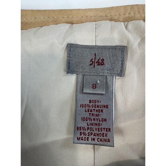 5/48 Genuine Leather Skirt Tiered Boho Lace Tan Neutral Size 8 Western Cottage - Picture 7 of 7